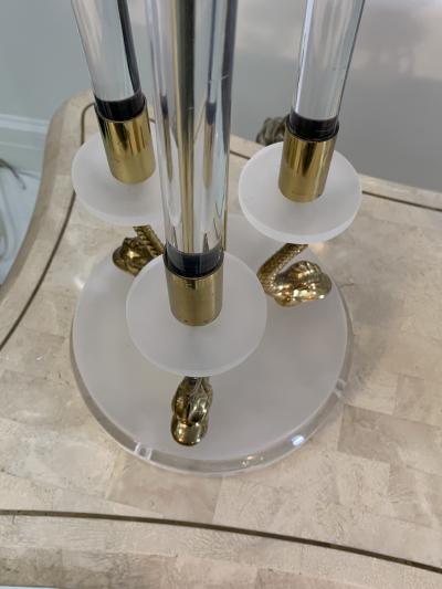 Maison Charles CLEAR FROSTED LUCITE WITH BRASS DOLPHIN LAMPS IN THE MANNER OF MAISON CHARLES
