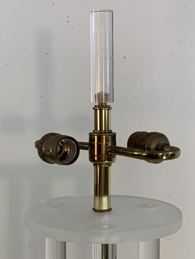 Maison Charles CLEAR FROSTED LUCITE WITH BRASS DOLPHIN LAMPS IN THE MANNER OF MAISON CHARLES