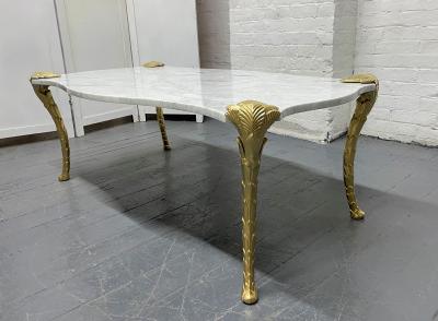 Maison Charles Decorative Carrara Marble Top Coffee Table with Floral Legs