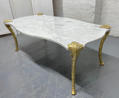 Maison Charles Decorative Carrara Marble Top Coffee Table with Floral Legs