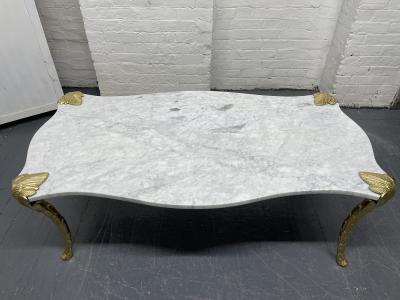 Maison Charles Decorative Carrara Marble Top Coffee Table with Floral Legs