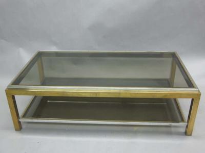 Maison Charles French Double Level Brass Nickel Coffee Table by Willy Rizzo Maison Charles