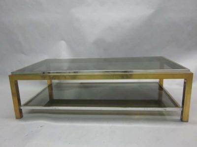 Maison Charles French Double Level Brass Nickel Coffee Table by Willy Rizzo Maison Charles