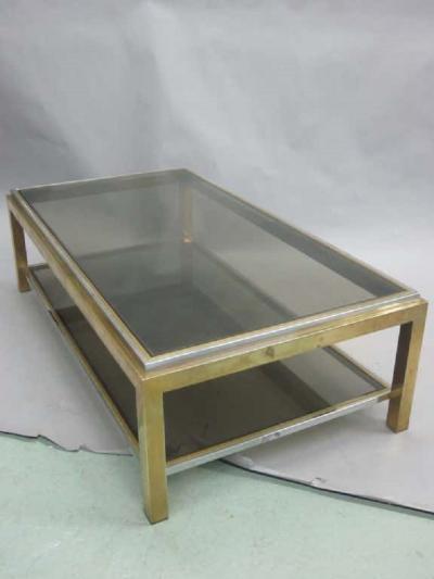 Maison Charles French Double Level Brass Nickel Coffee Table by Willy Rizzo Maison Charles