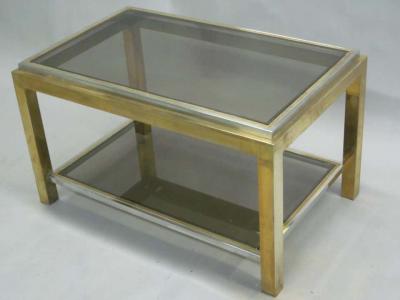 Maison Charles French Double Level Brass Nickel Coffee Table by Willy Rizzo Maison Charles