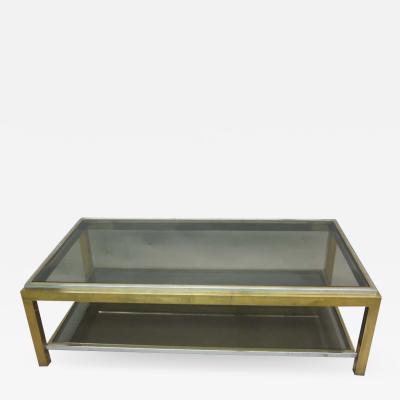 Maison Charles French Double Level Brass Nickel Coffee Table by Willy Rizzo Maison Charles