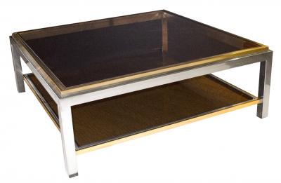 Maison Charles French Signed Maison Charles Square Brass and Chrome Coffee Table