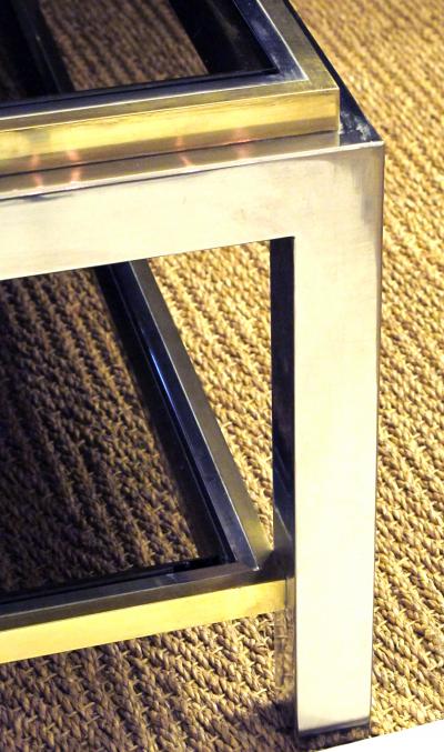 Maison Charles French Signed Maison Charles Square Brass and Chrome Coffee Table