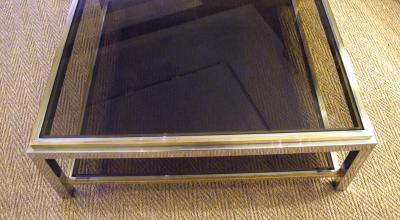 Maison Charles French Signed Maison Charles Square Brass and Chrome Coffee Table