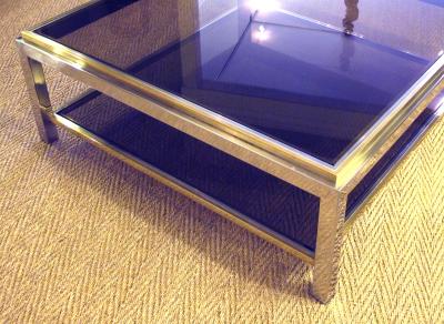 Maison Charles French Signed Maison Charles Square Brass and Chrome Coffee Table