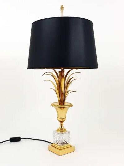 Maison Charles Hollywood Regency Pineapple Leaf Gilt Brass and Glass Table Lamp France 1970s