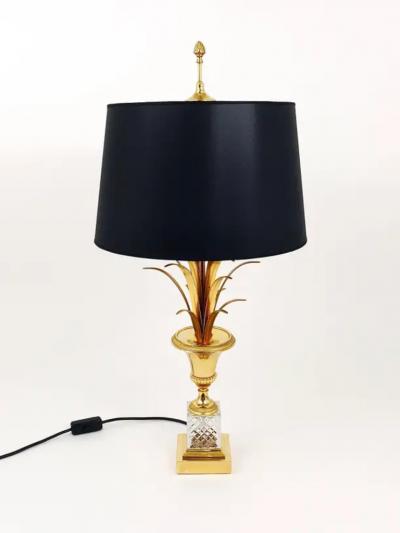 Maison Charles Hollywood Regency Pineapple Leaf Gilt Brass and Glass Table Lamp France 1970s