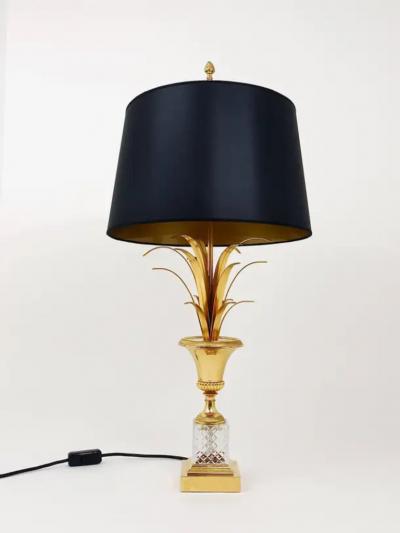 Maison Charles Hollywood Regency Pineapple Leaf Gilt Brass and Glass Table Lamp France 1970s