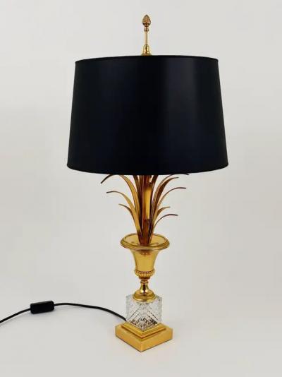 Maison Charles Hollywood Regency Pineapple Leaf Gilt Brass and Glass Table Lamp France 1970s