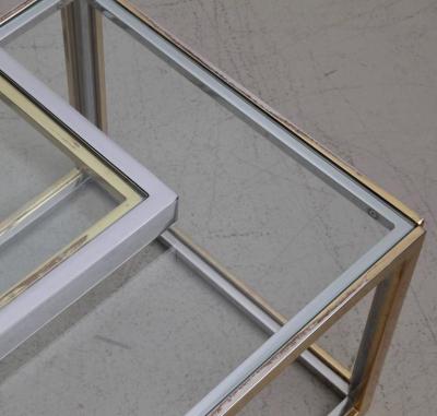 Maison Charles Huge Coffee Table in Brass and Chrome with Four Nesting Tables by Maison Charles