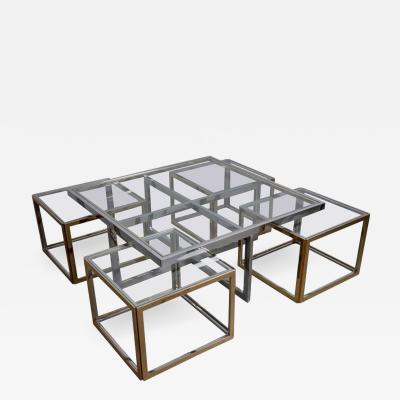 Maison Charles Huge Coffee Table in Brass and Chrome with Four Nesting Tables by Maison Charles