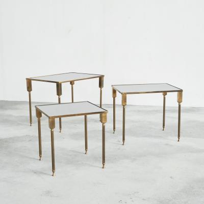 Maison Charles Maison Charles Coffee Table in Patinated Brass and Mirror Glass 1960s