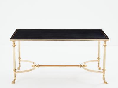 Maison Charles Maison Charles neoclassical coffee table brass black leather 1970s