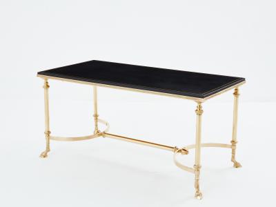 Maison Charles Maison Charles neoclassical coffee table brass black leather 1970s