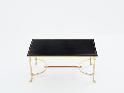 Maison Charles Maison Charles neoclassical coffee table brass black leather 1970s