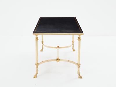 Maison Charles Maison Charles neoclassical coffee table brass black leather 1970s
