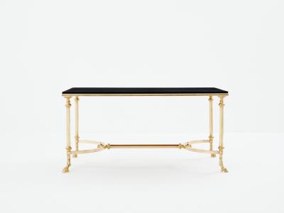 Maison Charles Maison Charles neoclassical coffee table brass black leather 1970s