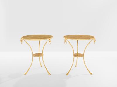 Maison Charles Maison Charles pair of Neoclassical brass marble gueridon tables 1960s