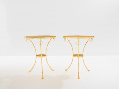 Maison Charles Maison Charles pair of Neoclassical brass marble gueridon tables 1960s