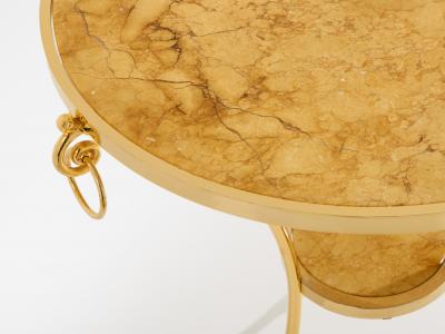 Maison Charles Maison Charles pair of Neoclassical brass marble gueridon tables 1960s