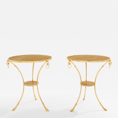 Maison Charles Maison Charles pair of Neoclassical brass marble gueridon tables 1960s