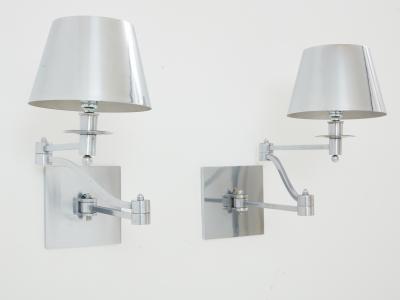 Maison Charles Maison Charles pair of brushed steel adjustable swing arm sconces 1960s
