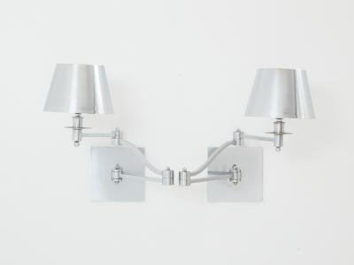 Maison Charles Maison Charles pair of brushed steel adjustable swing arm sconces 1960s