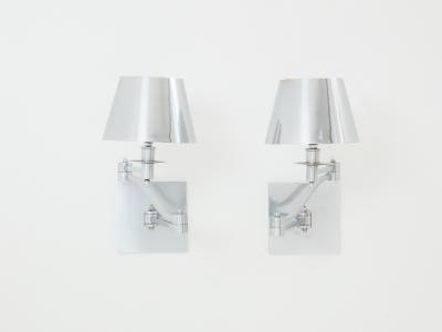 Maison Charles Maison Charles pair of brushed steel adjustable swing arm sconces 1960s