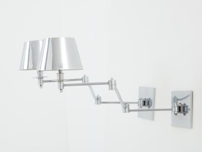 Maison Charles Maison Charles pair of brushed steel adjustable swing arm sconces 1960s