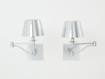 Maison Charles Maison Charles pair of brushed steel adjustable swing arm sconces 1960s