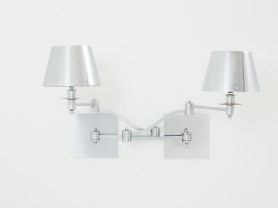Maison Charles Maison Charles pair of brushed steel adjustable swing arm sconces 1960s