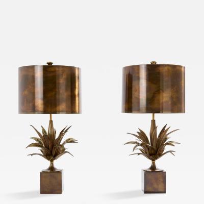 Maison Charles Maison Charles pair of patinated bronze and brass lamps agave 1970s