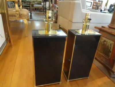 Maison Charles Pair of French Marble and Brass Lamps Attributed to Maison Charles