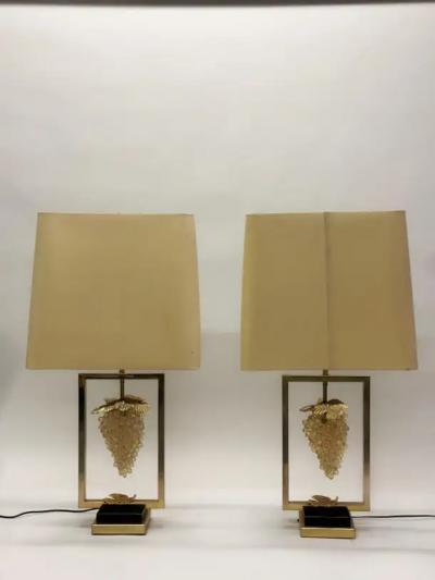 Maison Charles Pair of French Modern Neoclassical Crystal Brass Table Lamps by Maison Charles
