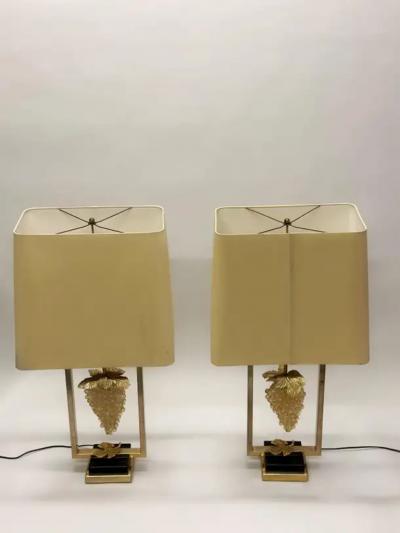 Maison Charles Pair of French Modern Neoclassical Crystal Brass Table Lamps by Maison Charles