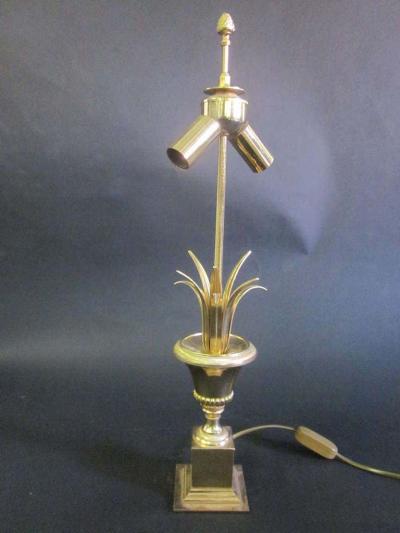 Maison Charles Pair of Midcentury Brass Pineapple Frond Table Lamps Maison Charles Attributed