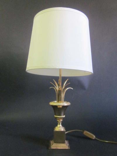 Maison Charles Pair of Midcentury Brass Pineapple Frond Table Lamps Maison Charles Attributed