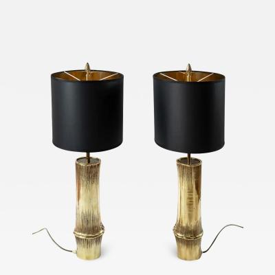 Maison Charles Pair of Vintage French Bronze Bamboo Table Lamps by Maison Charles