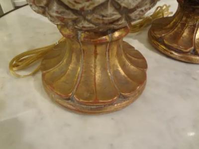 Maison Charles Pair of Vintage Italian Gilt Terracotta Pineapple Lamps