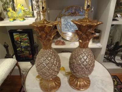 Maison Charles Pair of Vintage Italian Gilt Terracotta Pineapple Lamps