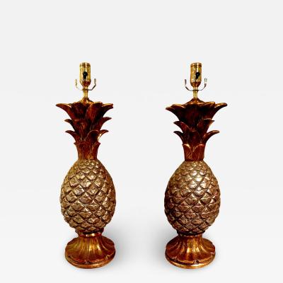 Maison Charles Pair of Vintage Italian Gilt Terracotta Pineapple Lamps