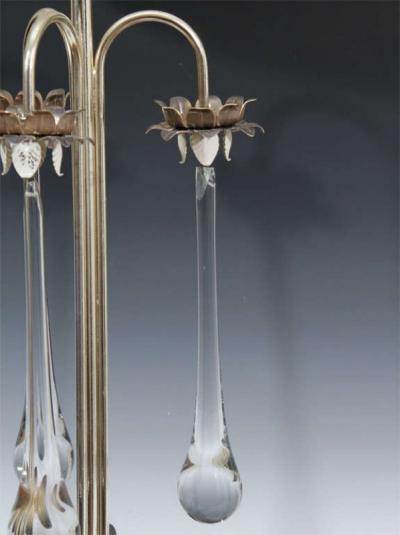 Maison Charles STUNNING MODERNE SILVERED PALM FROND AND DRAMATIC GLASS DROPS LAMP