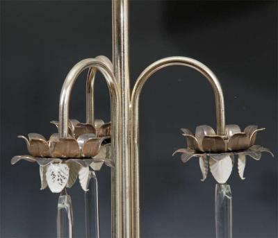 Maison Charles STUNNING MODERNE SILVERED PALM FROND AND DRAMATIC GLASS DROPS LAMP