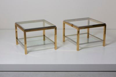 Maison Charles Set of Two Brass and Chrome Side or Coffee Tables by Maison Charles