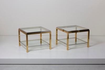 Maison Charles Set of Two Brass and Chrome Side or Coffee Tables by Maison Charles